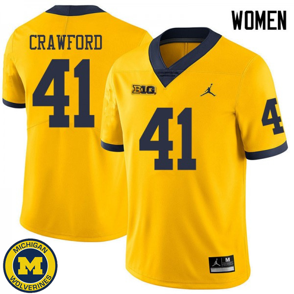 Women University of Michigan #41 Kekoa Crawford Yellow Jordan Brand College Game Jersey